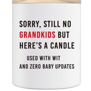 Humorous White, Lavender Scented Candle with Red Text.